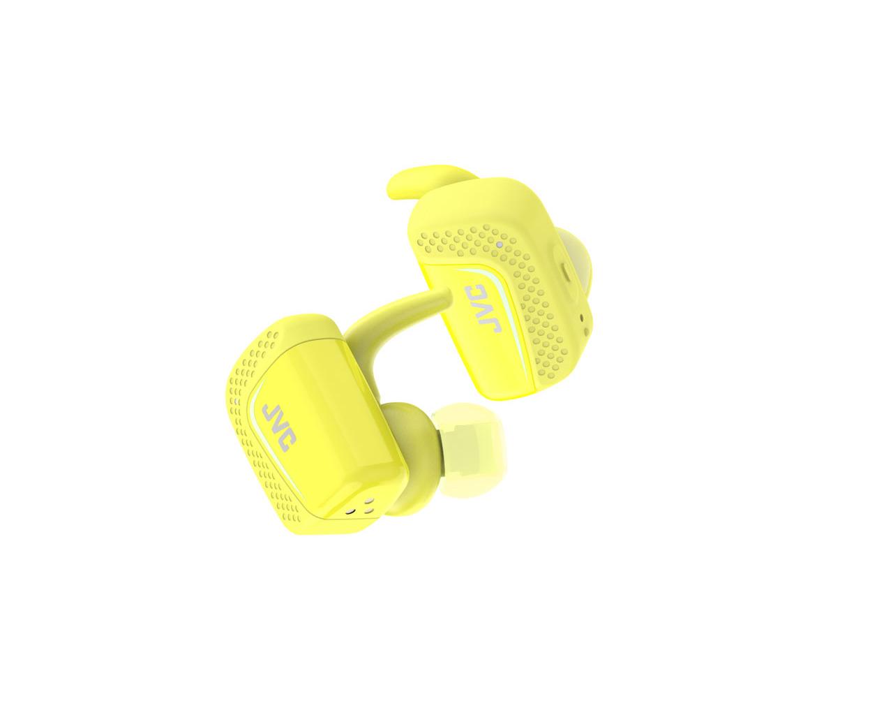 JVC Truly Wireless Earbuds HA-ET90BTHeadphonesWater Resistant IPX5Pivot Motion Fit3-Point Support StructureAllows Ambient Sound with open type earpieceTotal 9h playbackMic & RemoteCharging case pouch suited for runningsupport app for intuitive operationJV